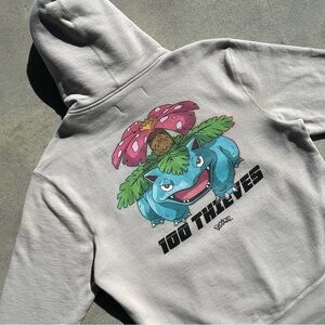100 Thieves x Pokémon Venasaur Limited Ed Sold Out Everywhere! Grey Hoodie XL